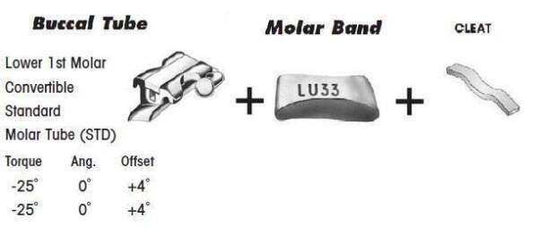 1st Molar Bands Assembly with Lower STD Buccal Tube and Cleat