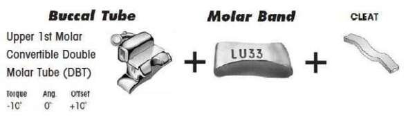1st Molar Bands Assembly with Upper DBT Buccal Tube and Cleat