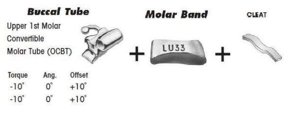 1st Molar Bands Assembly with Upper OCBT Buccal Tube and Cleat